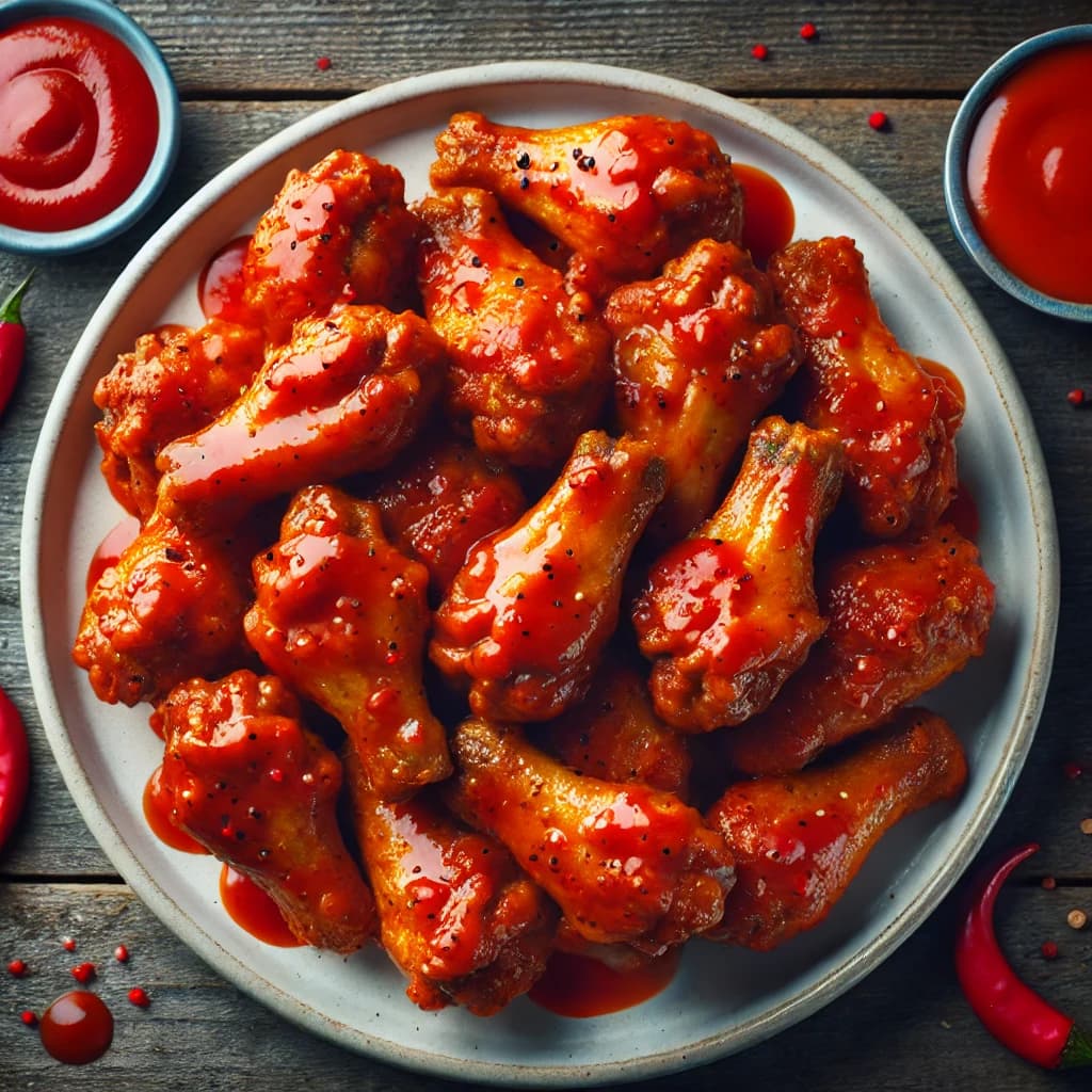 Alitas BúfaloAlitas de pollo con salsa búfalo picante.