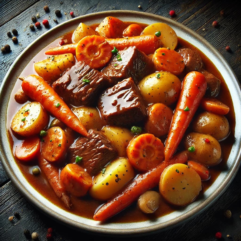 Estofado de ResEstofado de res cocinado lentamente con papas y zanahorias.