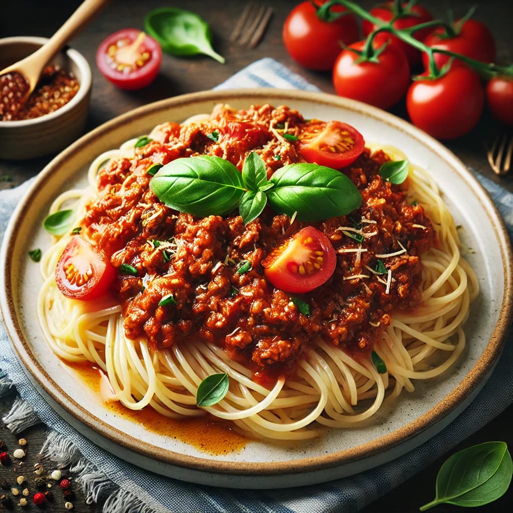 Pasta BoloñesaPasta con salsa boloñesa y carne de res.