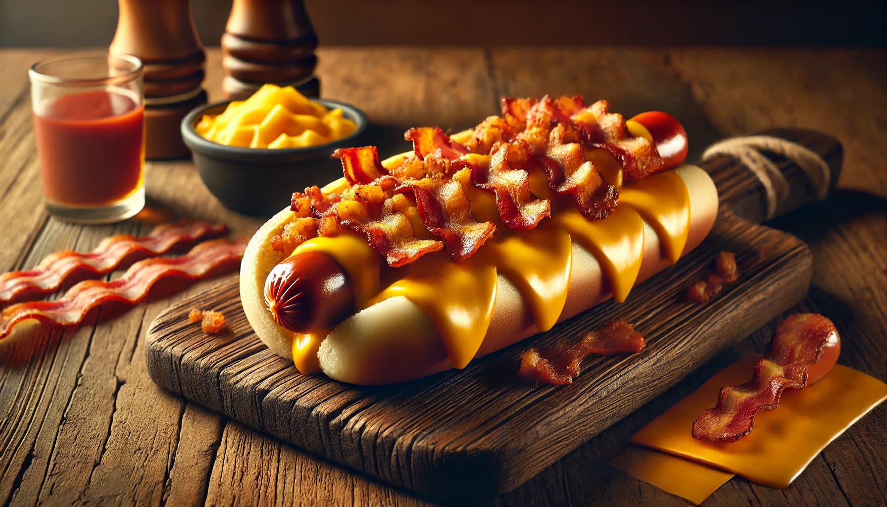 Perro Caliente con Queso Cheddar y Tocino